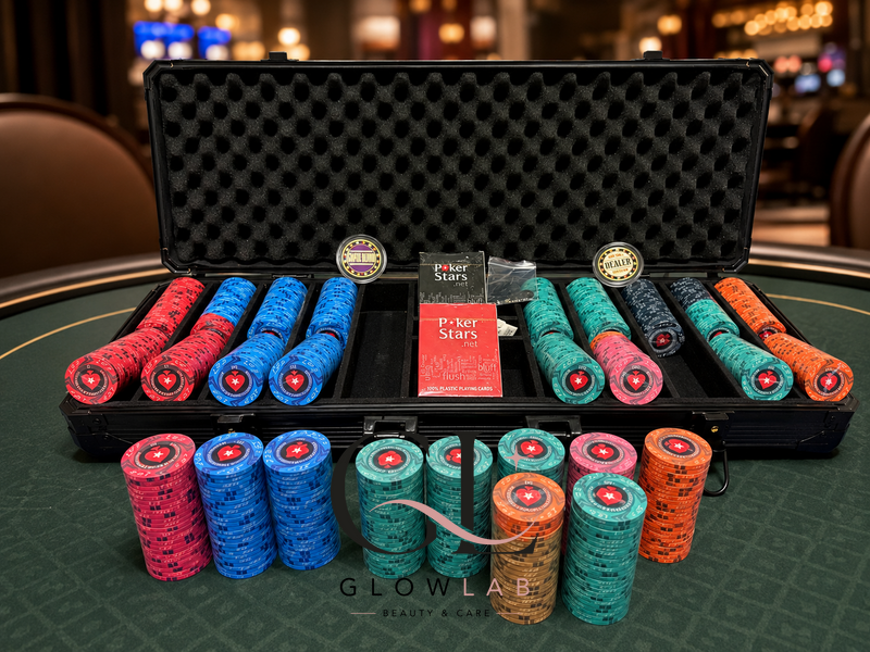 Покерний набір PokerStars на 500 керамічних фішок у кейсі з картами, блайндами та килимком pokerstars500 фото